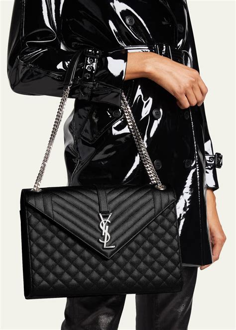 envelope triquilt large ysl shoulder bag in grained leather|YSL envelope bag.